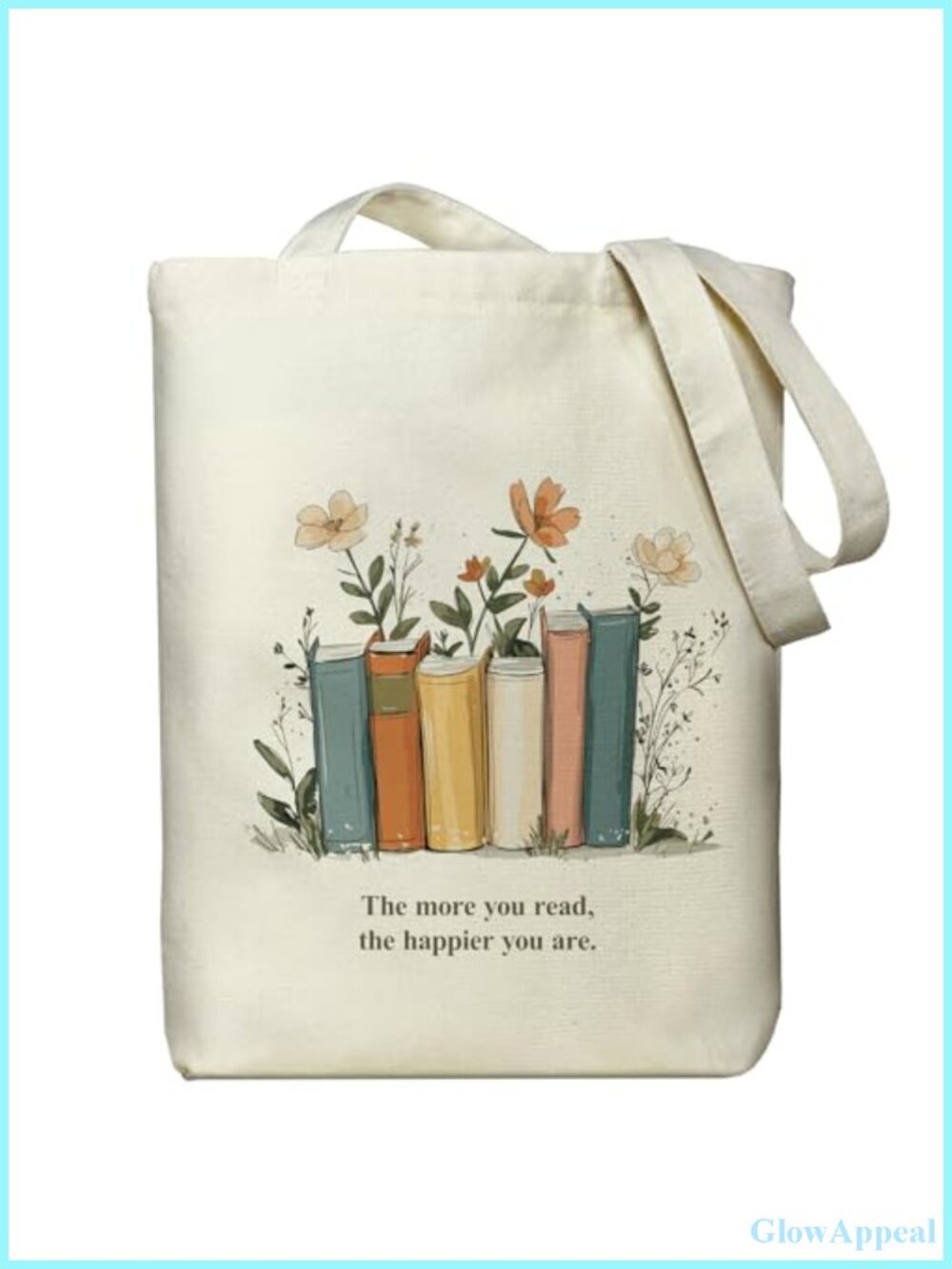 Canvas Tote Bag with Zipper Pocket for Women, Book Lover Gift, Literary Floral